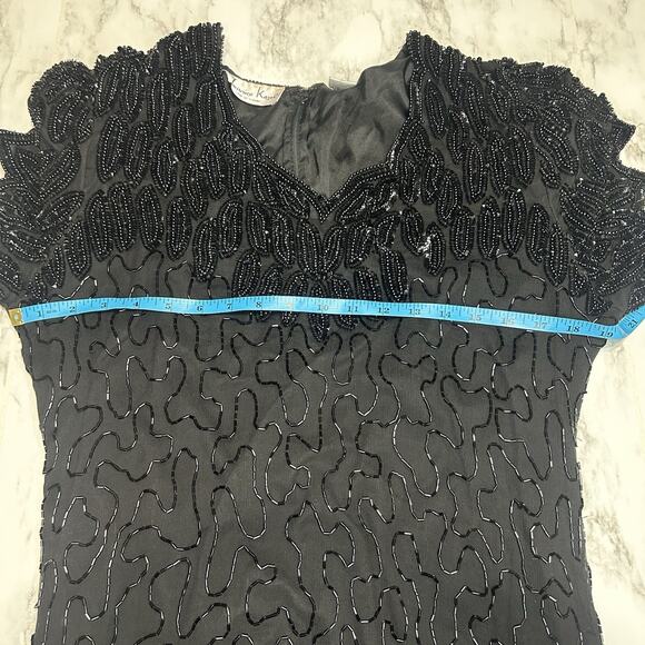 Vintage Laurence Kazar Silk Dress 2XL Black Beaded Sequin Elegant Formal Holiday - Picture 9 of 16